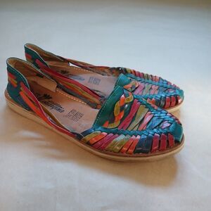 Monarquia Leather Sandals Colorful Frida Kahlo Huaraches Handcrafted Mex US 7.5